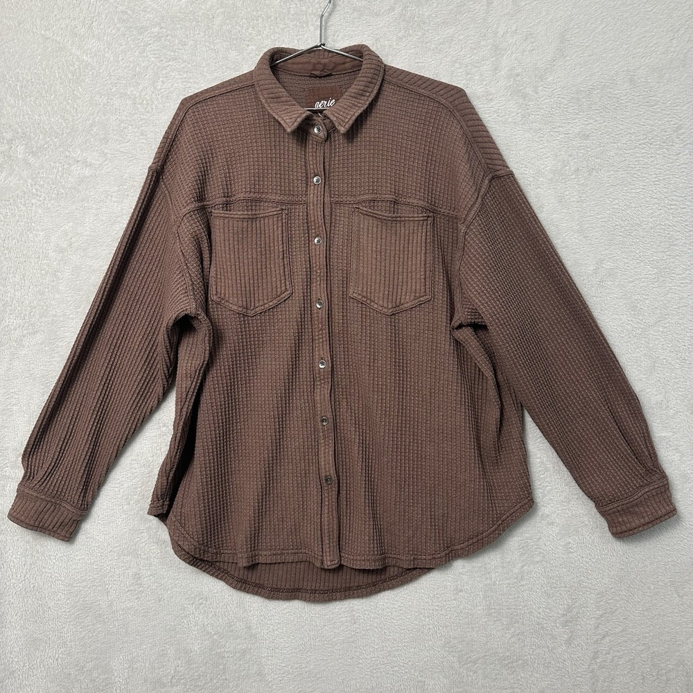 Aerie Anytime Fave Waffle Shirt Thermal Chocolate Brown Women's Large Oversized